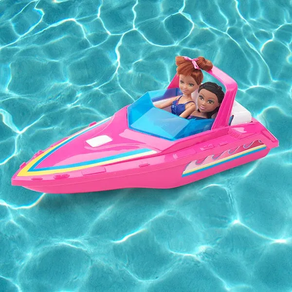 AMERICAN PLASTIC  Fashion Doll Boating Set 2 piece set - Just attach the boat & trailer to the doll’s SUV and they are off - 90200