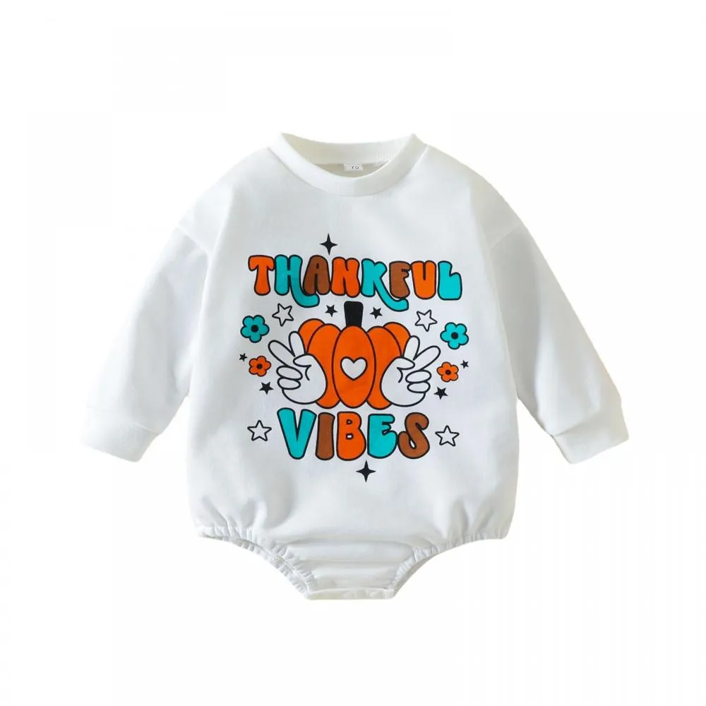 Autumn Toddler Thanksgiving Cartoon Letter Print Romper Wholesale Baby Clothes