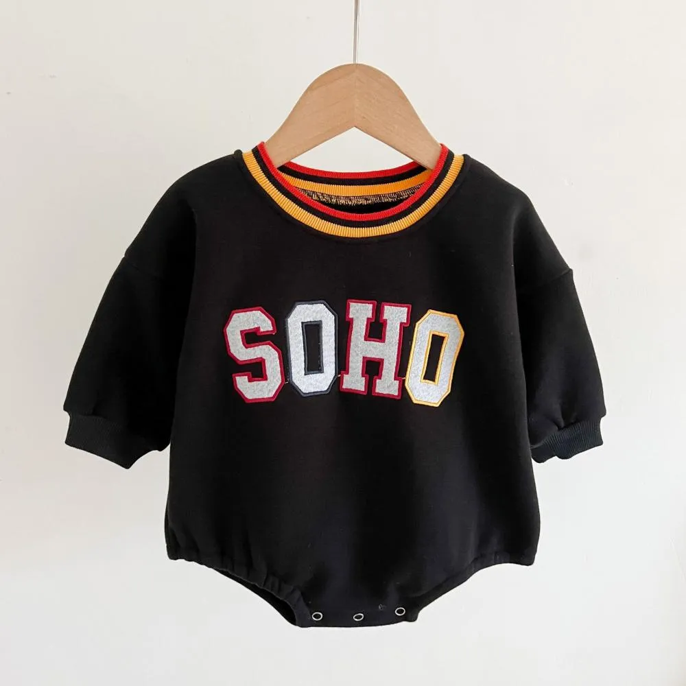 Baby Autumn and Winter Clothes Thickened and Velvet Western-style Letter Romper Wholesale Baby Clothes