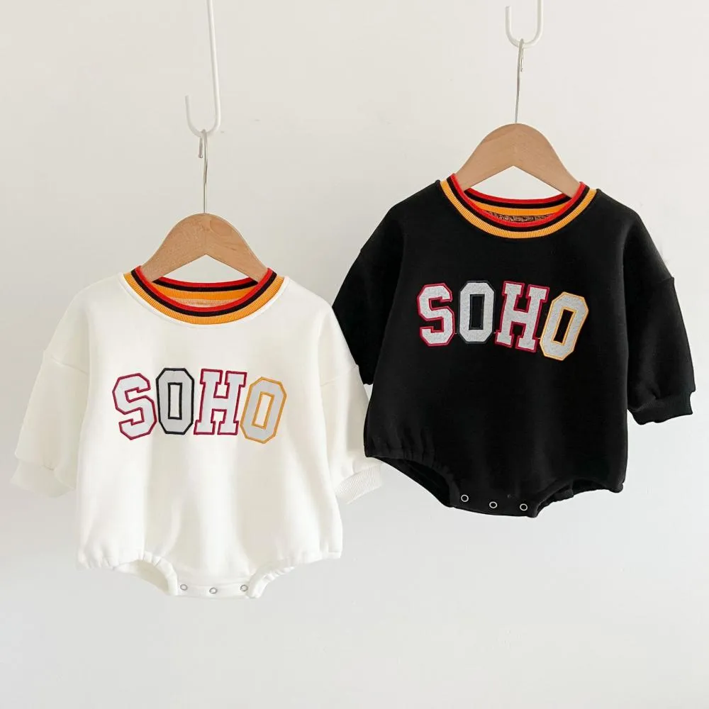 Baby Autumn and Winter Clothes Thickened and Velvet Western-style Letter Romper Wholesale Baby Clothes