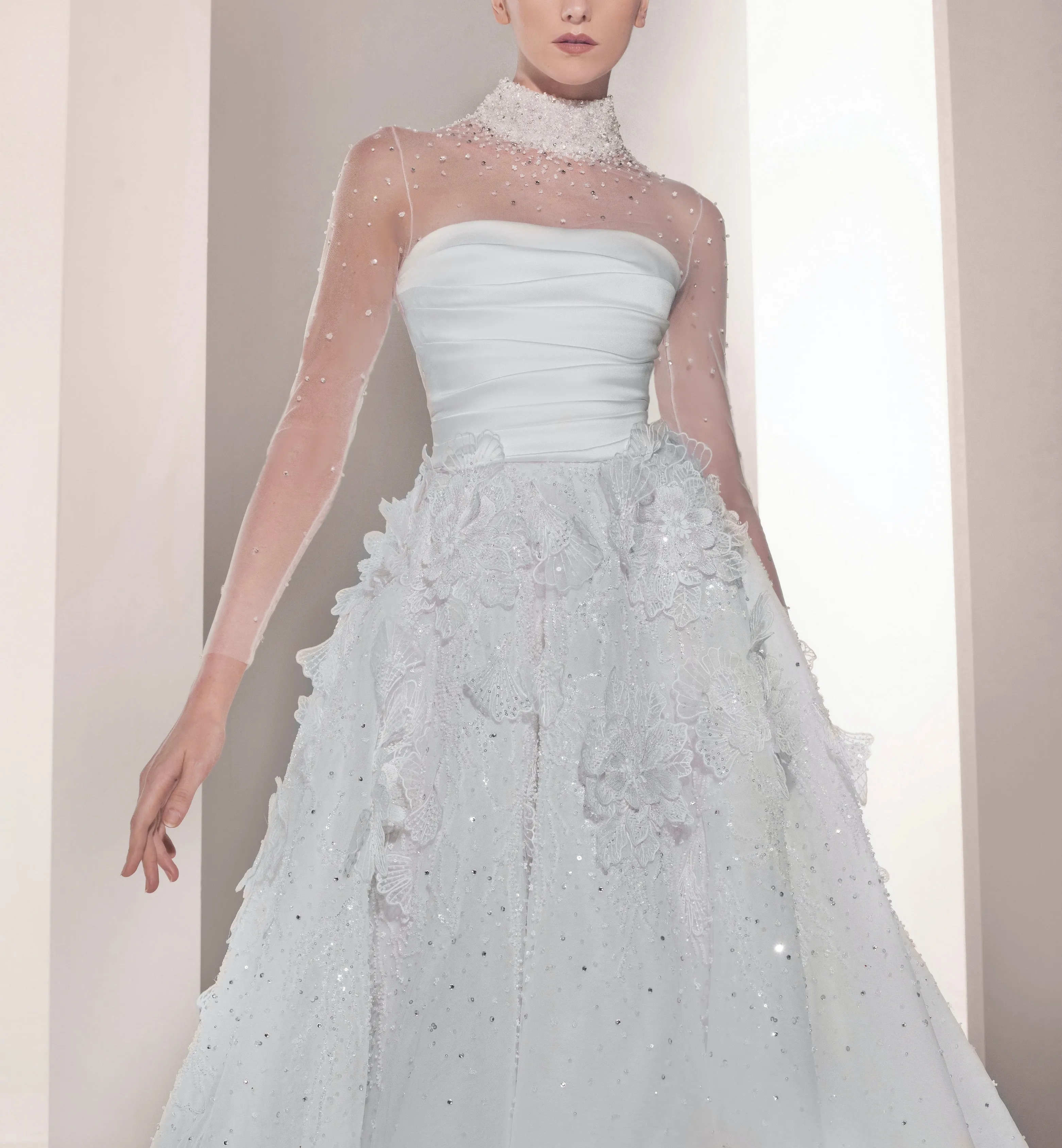 Ball Gown with Organza Flowers & Lace