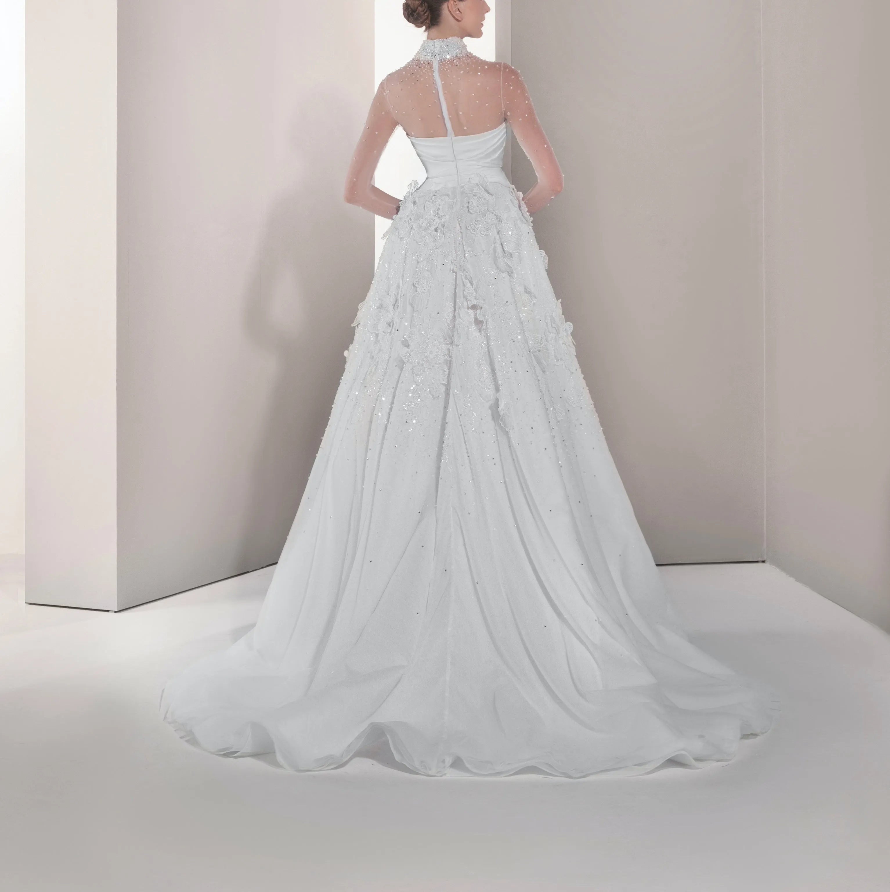 Ball Gown with Organza Flowers & Lace