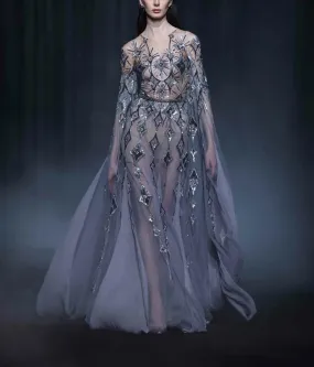 Beaded Tulle Long Dress