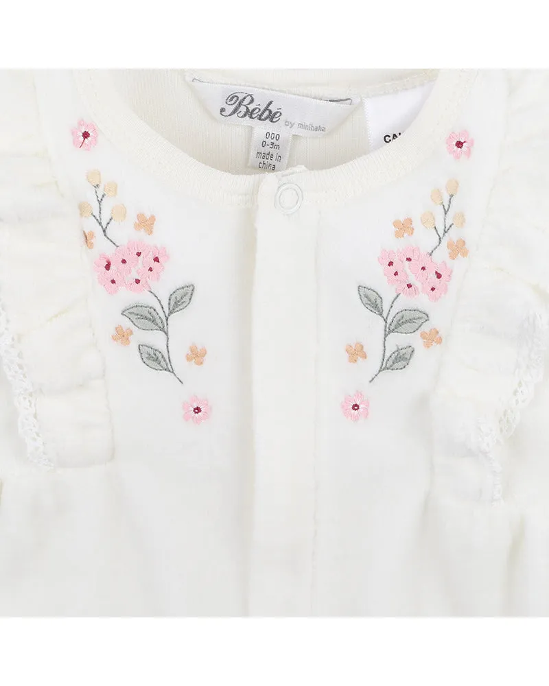 Bebe Esme Velour L/S Zip Onesie - Cream (Size NB-1)