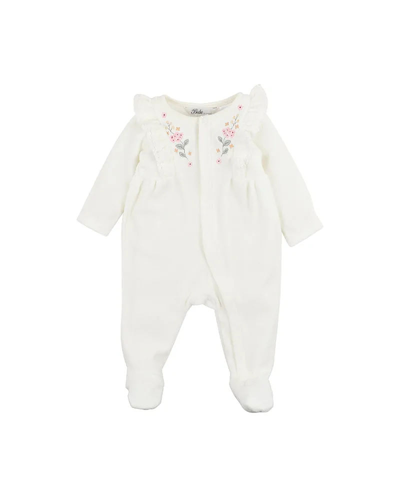 Bebe Esme Velour L/S Zip Onesie - Cream (Size NB-1)