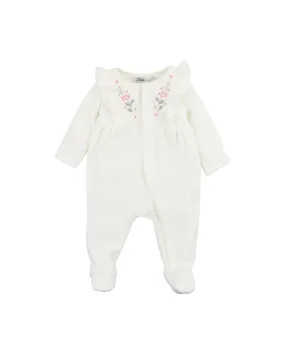 Bebe Esme Velour L/S Zip Onesie - Cream (Size NB-1)