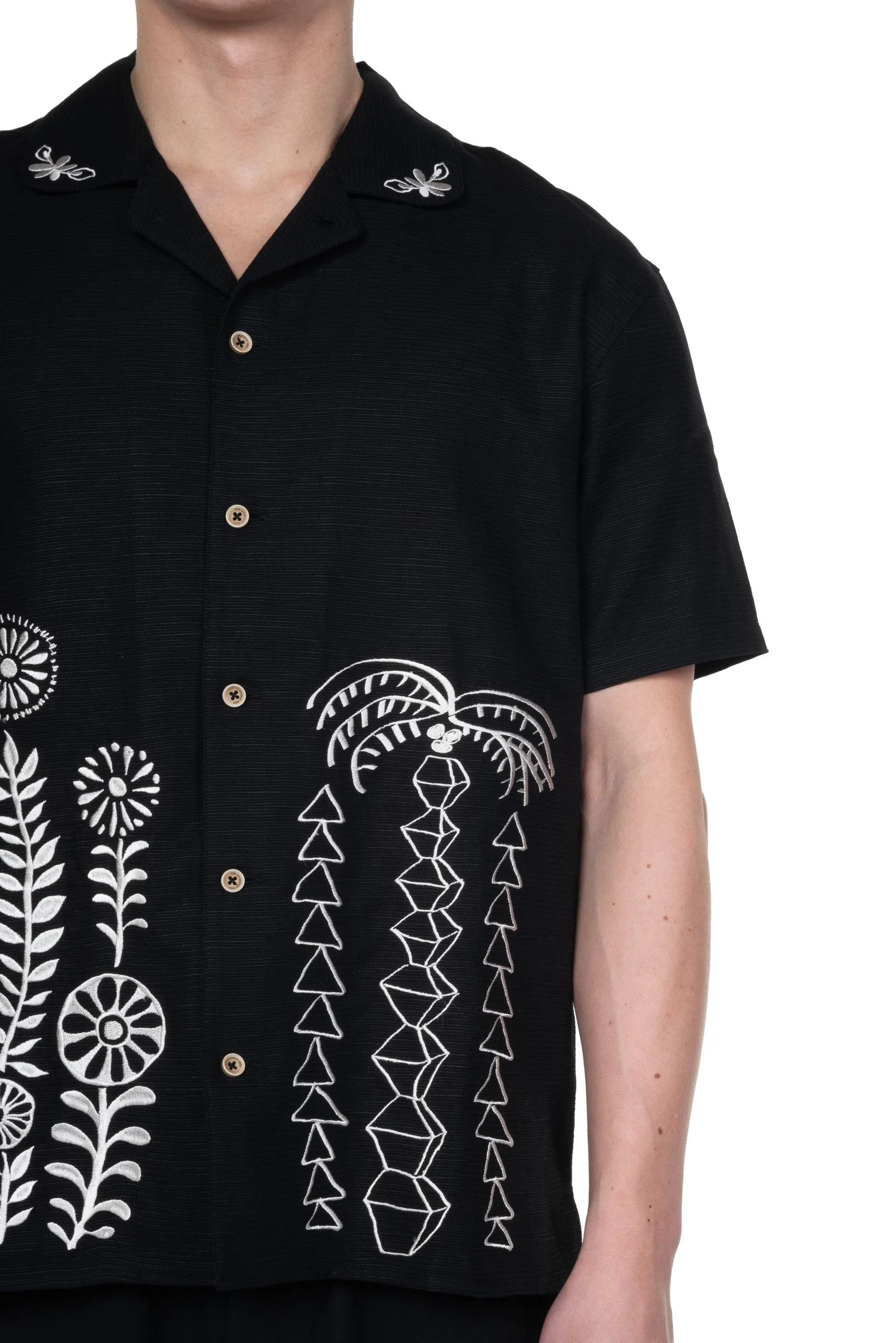 Black May Embroidery Open Collar Shirt