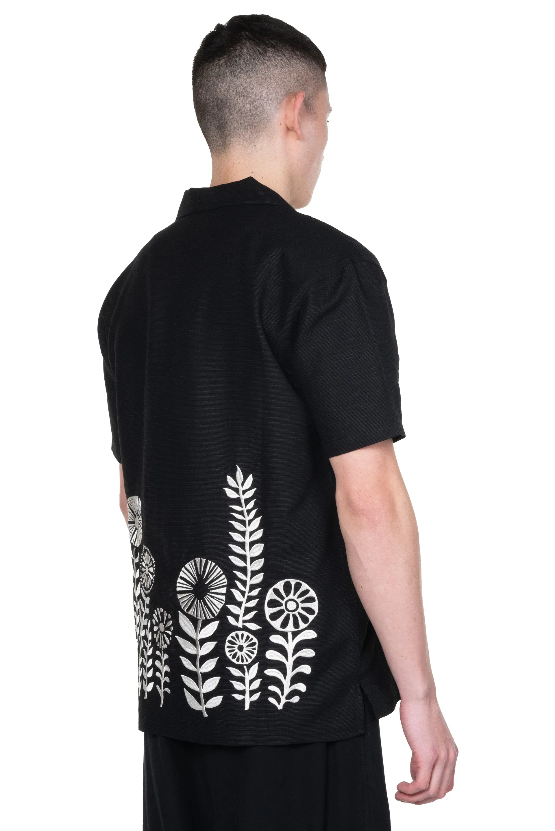 Black May Embroidery Open Collar Shirt
