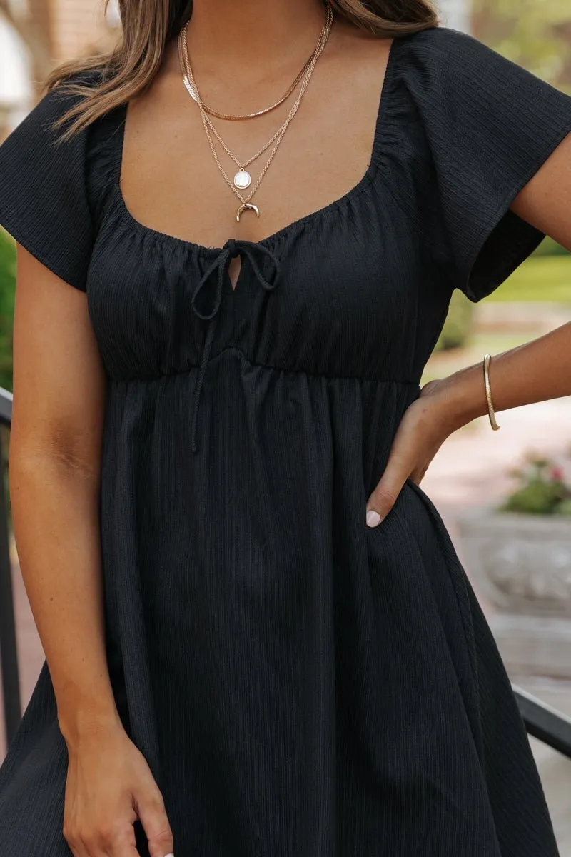Black Tie Front Mini Dress - FINAL SALE