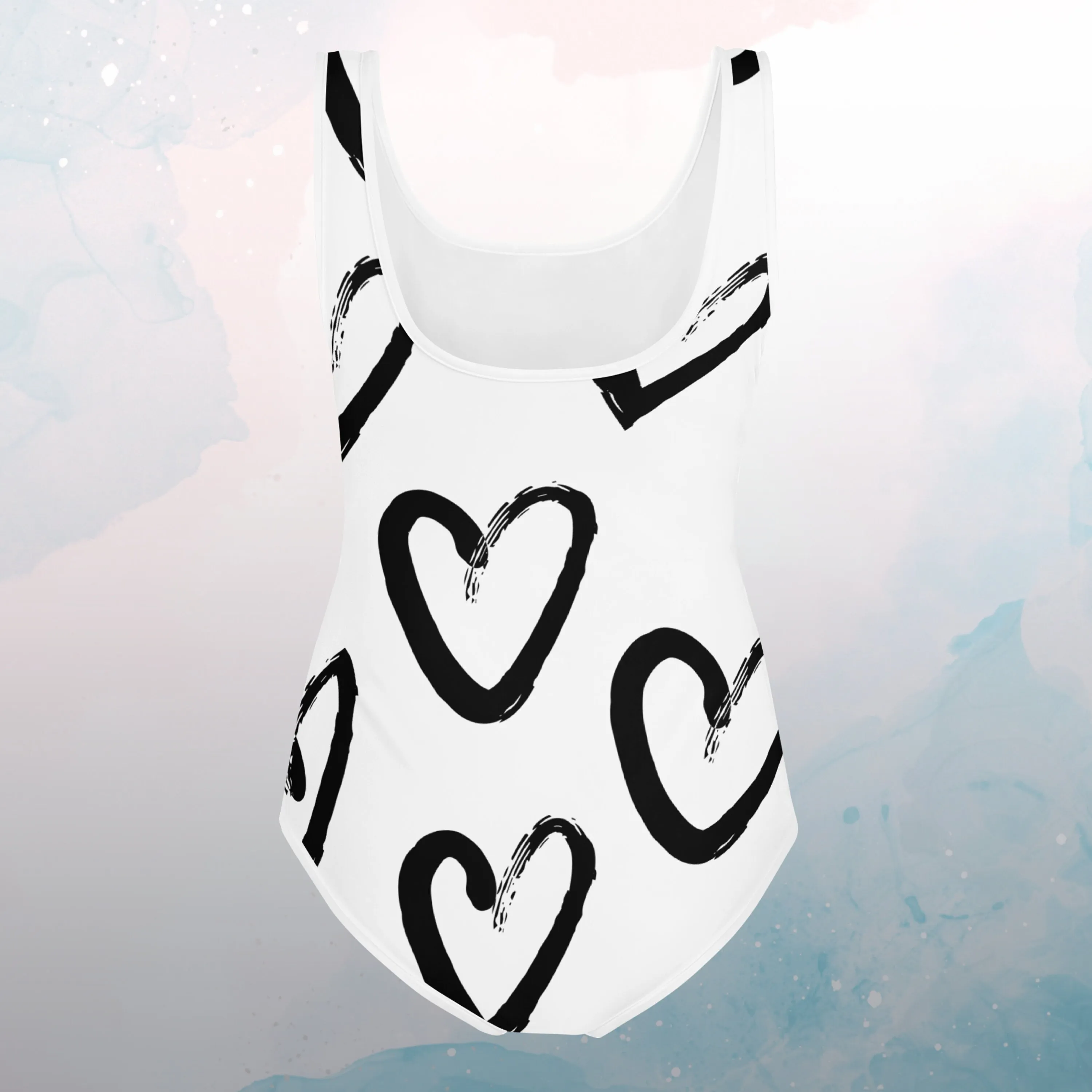Bold Brush Stroke Hearts Print Youth Swimsuit Leotard