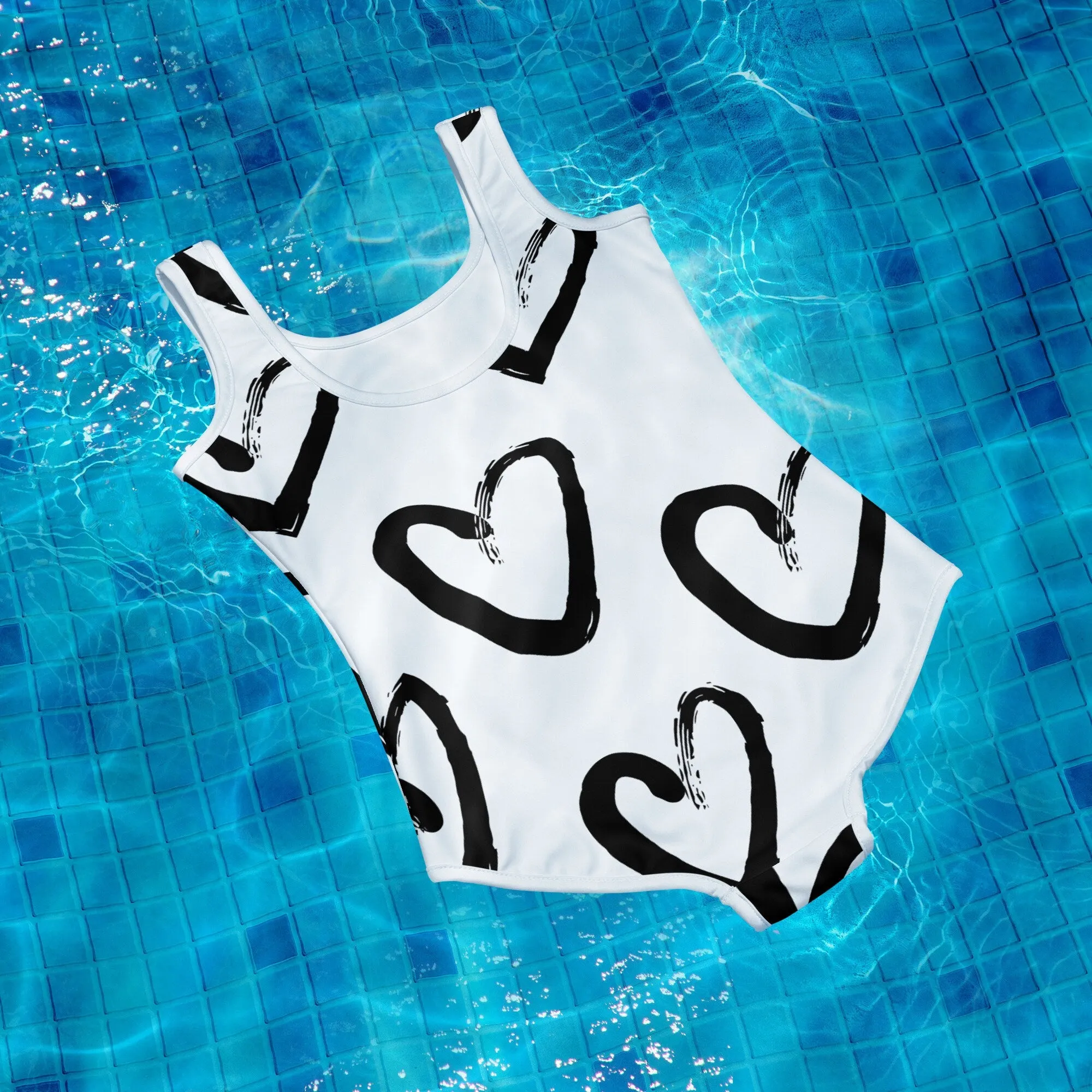 Bold Brush Stroke Hearts Print Youth Swimsuit Leotard
