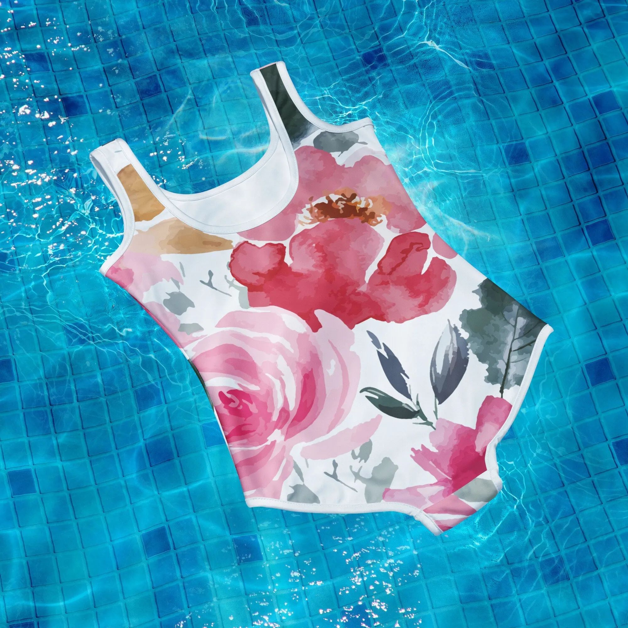 Bold Floral Pattern Print Youth Swimsuit Leotard