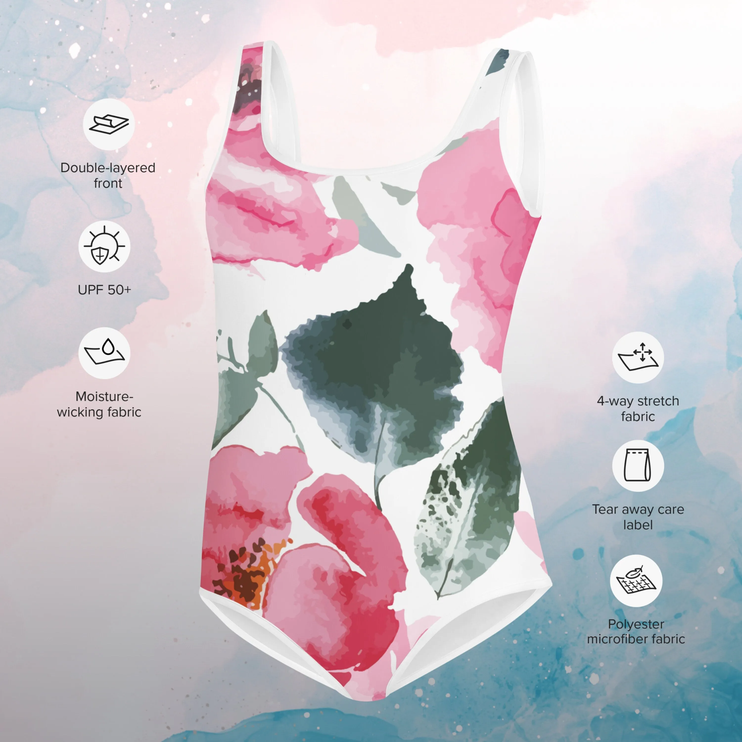 Bold Floral Pattern Print Youth Swimsuit Leotard