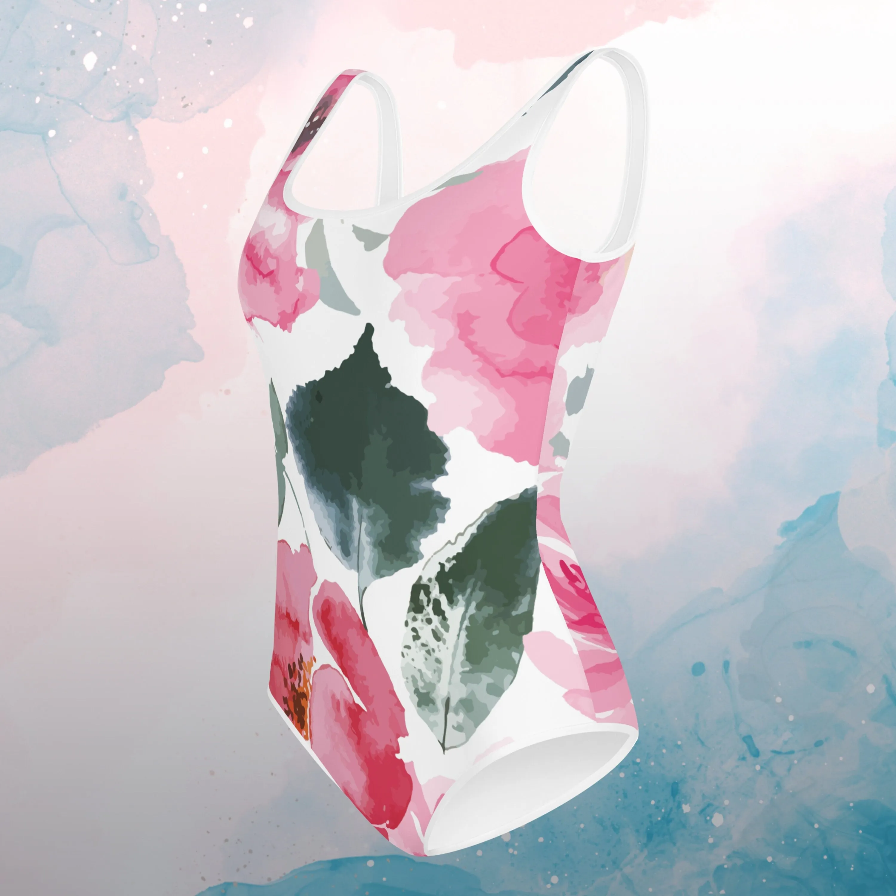 Bold Floral Pattern Print Youth Swimsuit Leotard