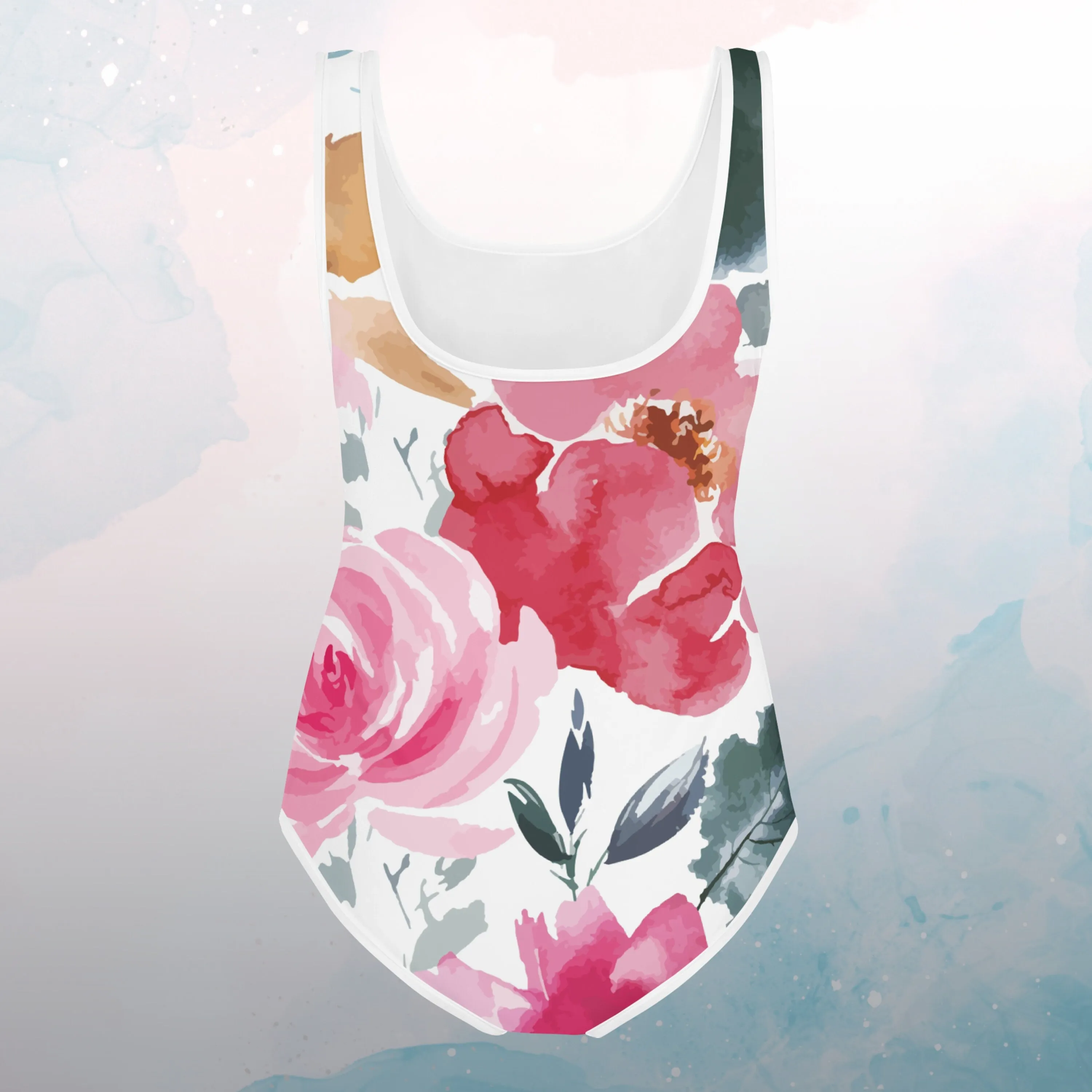 Bold Floral Pattern Print Youth Swimsuit Leotard