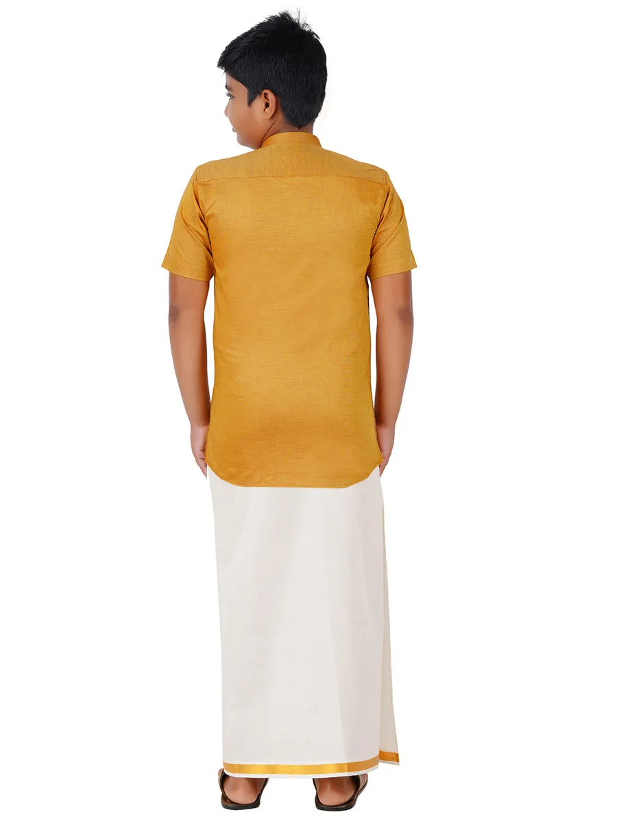 Boys Giza Cotton Shirt & White Dhoti Set Golden GL7