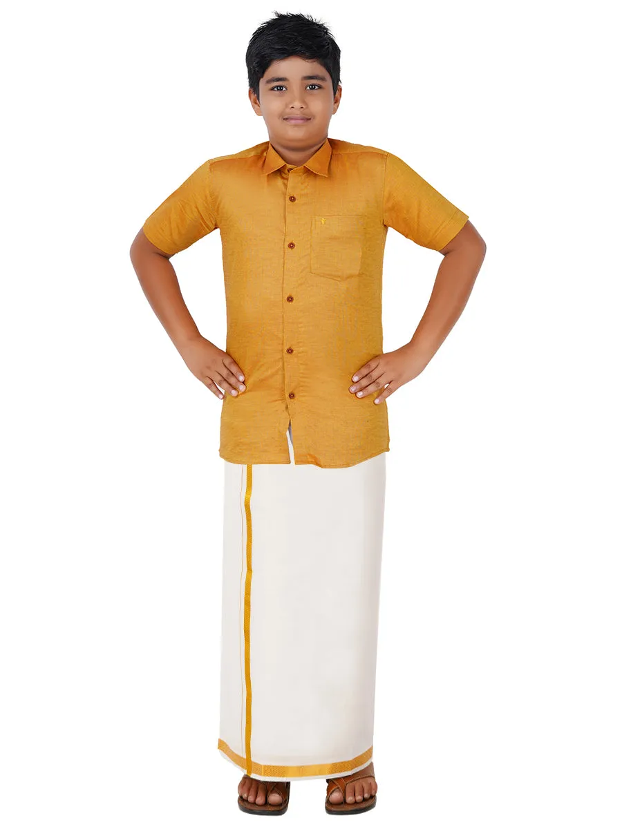 Boys Giza Cotton Shirt & White Dhoti Set Golden GL7
