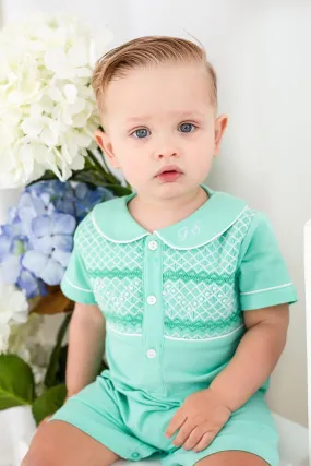 Boys Mint Smocked Romper