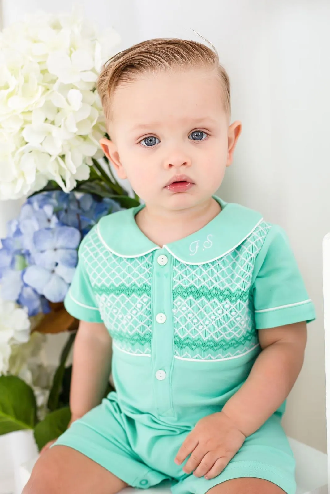 Boys Mint Smocked Romper