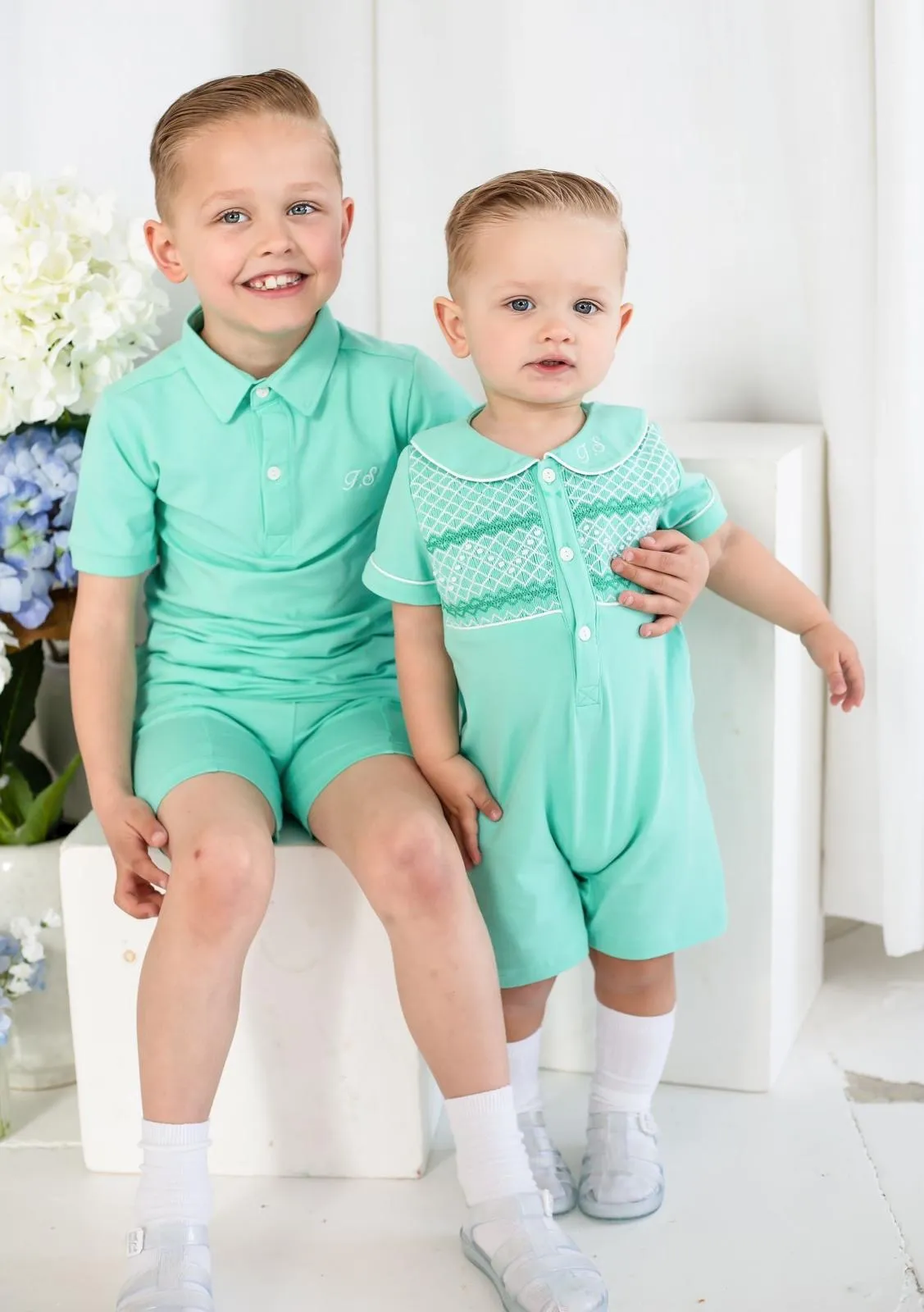 Boys Mint Smocked Romper