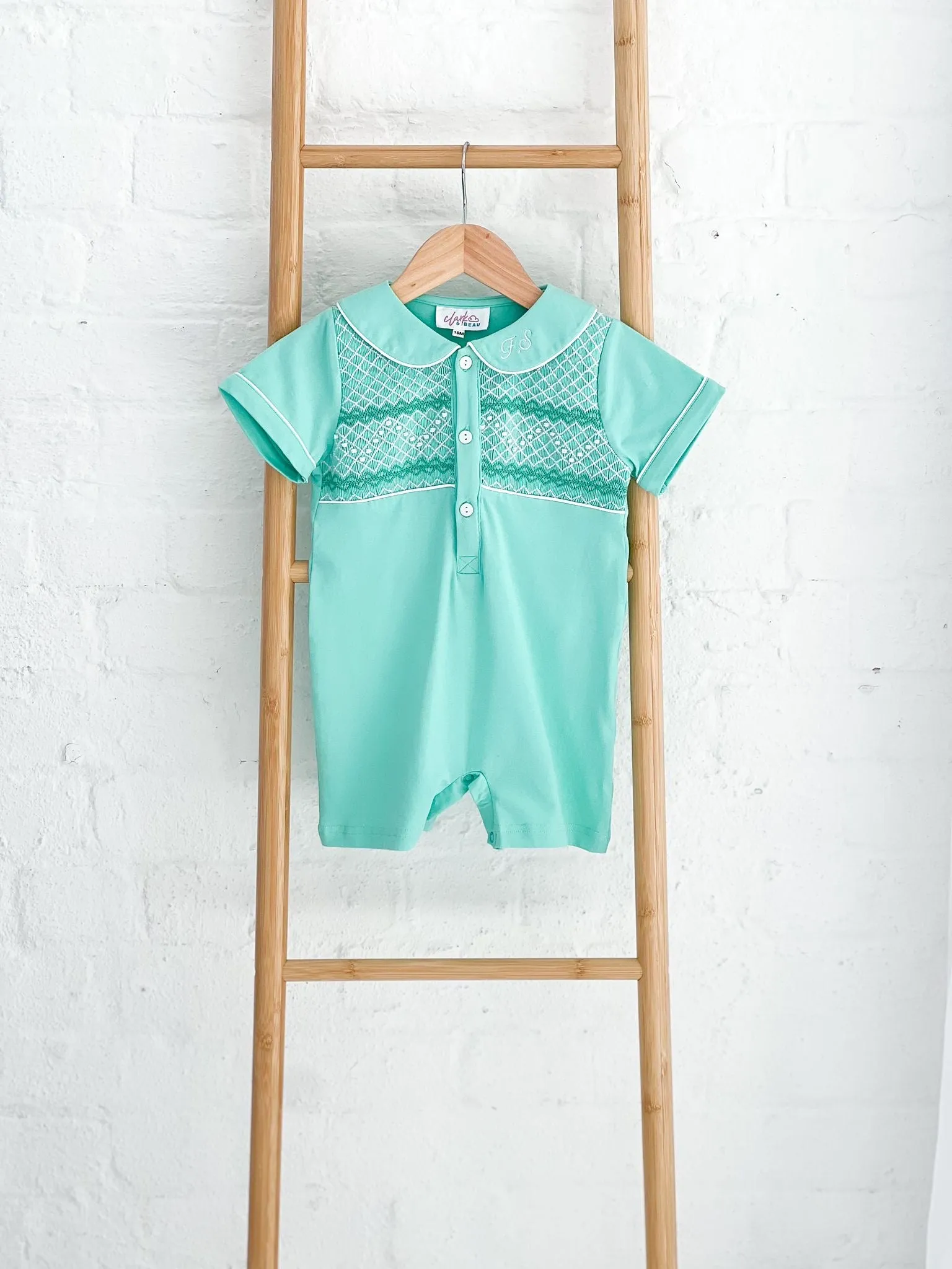 Boys Mint Smocked Romper