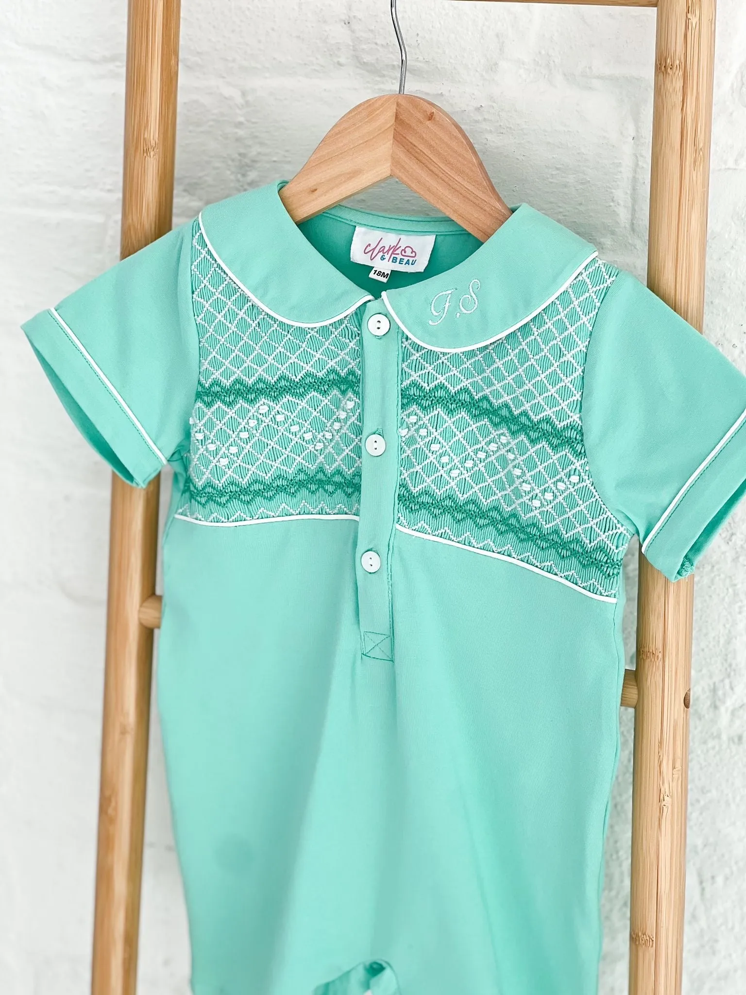 Boys Mint Smocked Romper