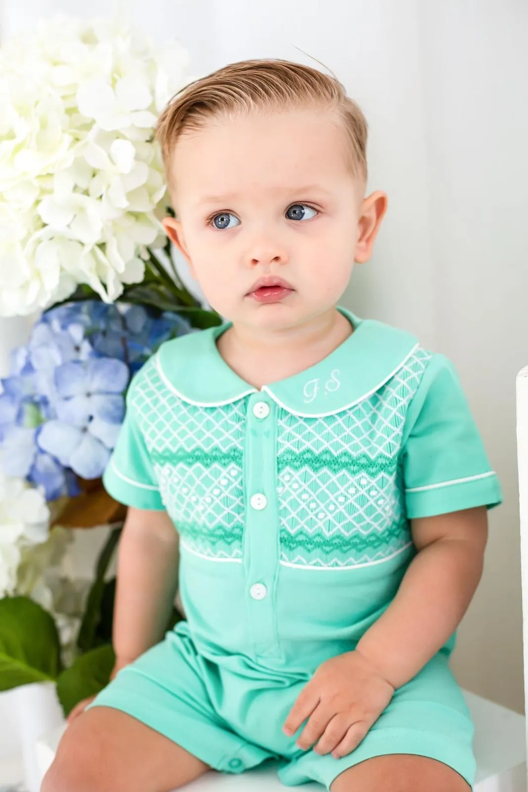 Boys Mint Smocked Romper