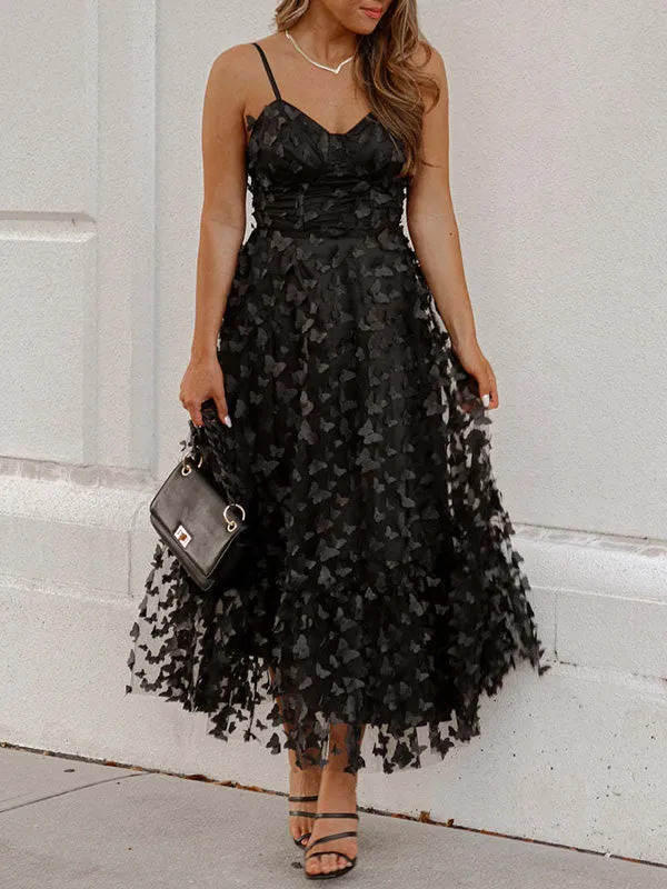 Butterfly Decor Mesh Maxi Canisole Dress