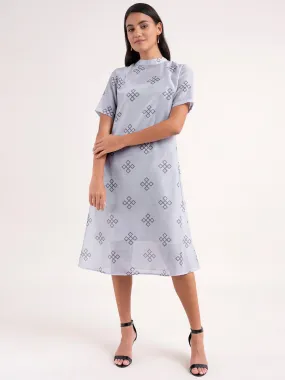 Chanderi Indian Motif Dress - Grey