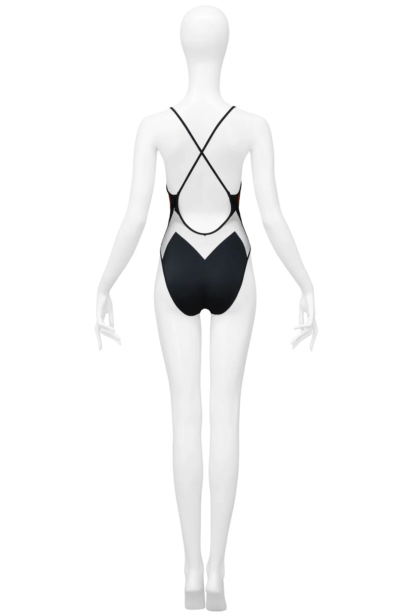 CHRISTIAN DIOR BLACK, RED & WHITE CHEVRON SWIMSUIT 1999