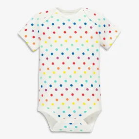 Clearance organic short sleeve babysuit in mini rainbow dot