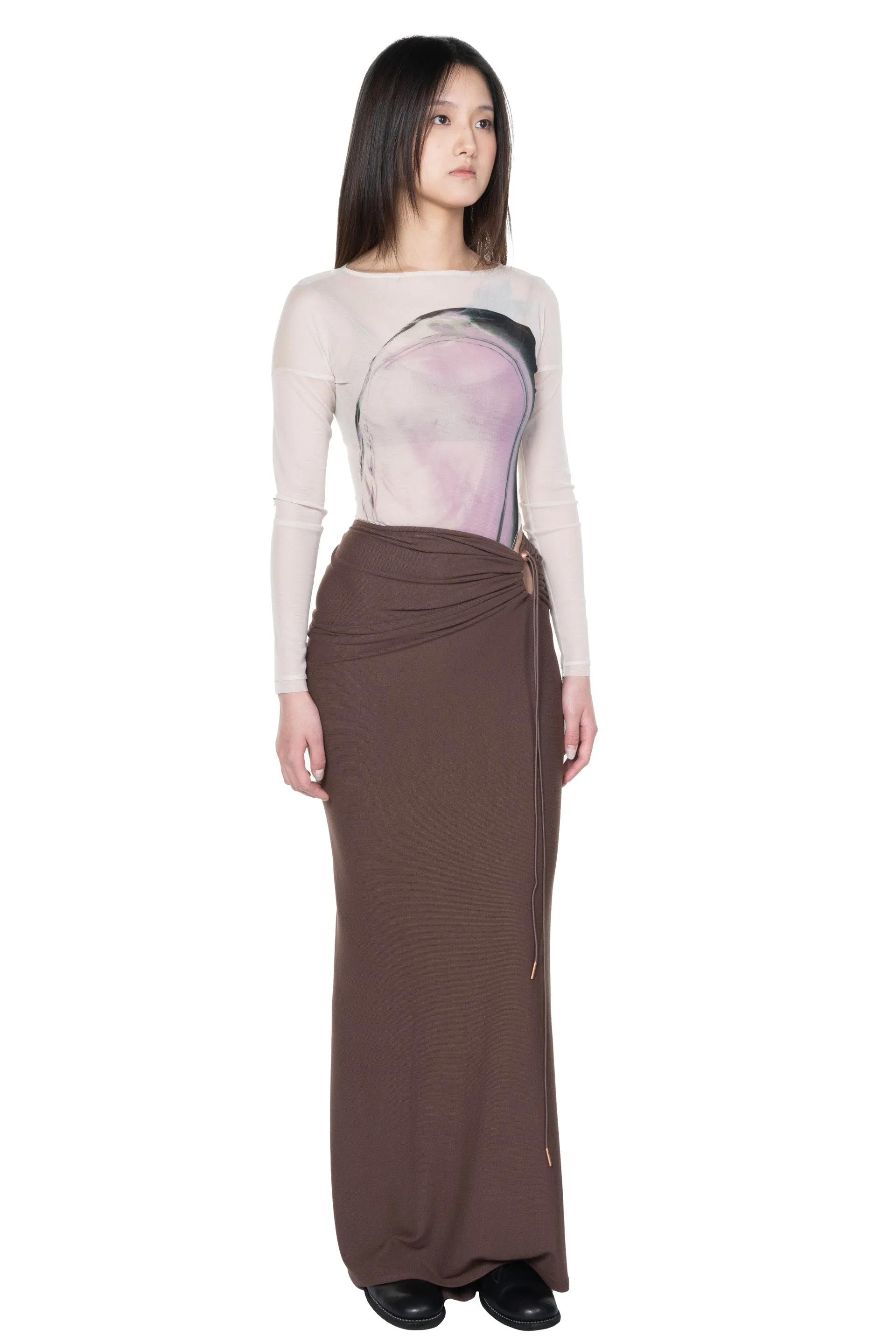 Coffee Cinched Tie Fastening Jersey Skirt