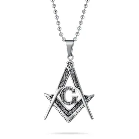 Compass Freemason Masonic Pendant Oxidized Silver Gold Stainless Steel
