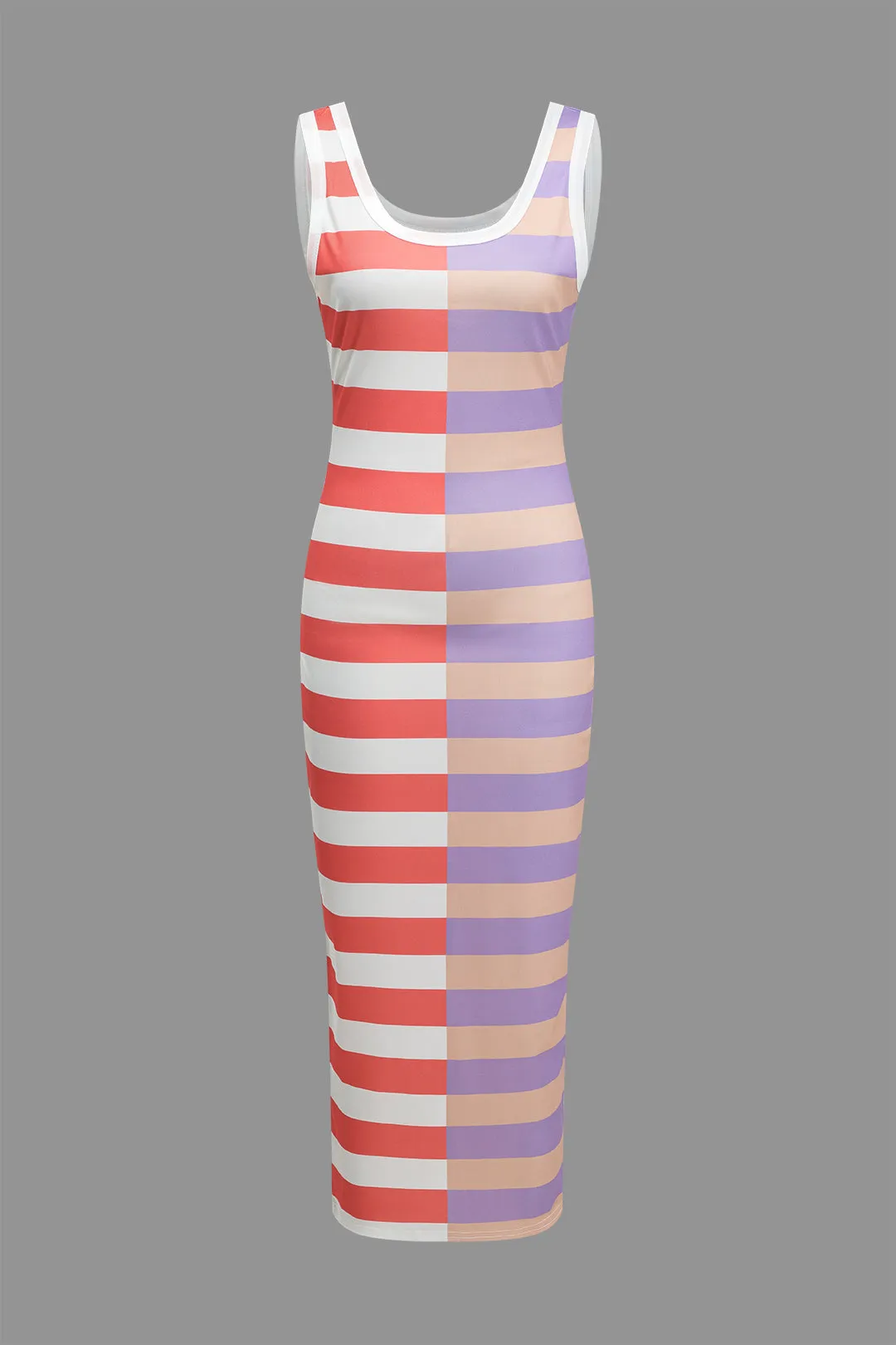 Contrast Stripe Print Tank Midi Dress