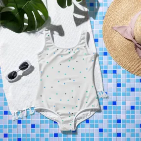 Cream and Blue Polka Dot Youth One Piece Swimsuit