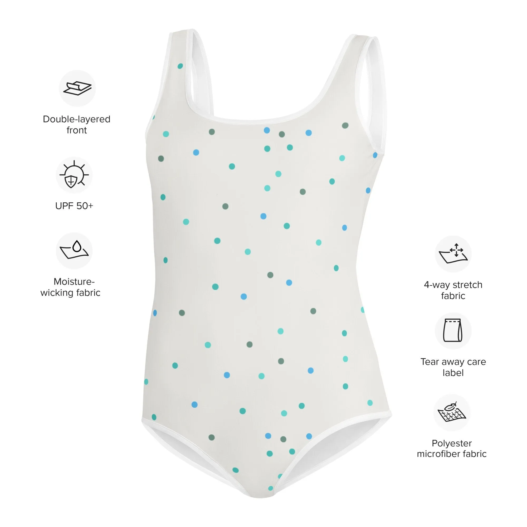 Cream and Blue Polka Dot Youth One Piece Swimsuit