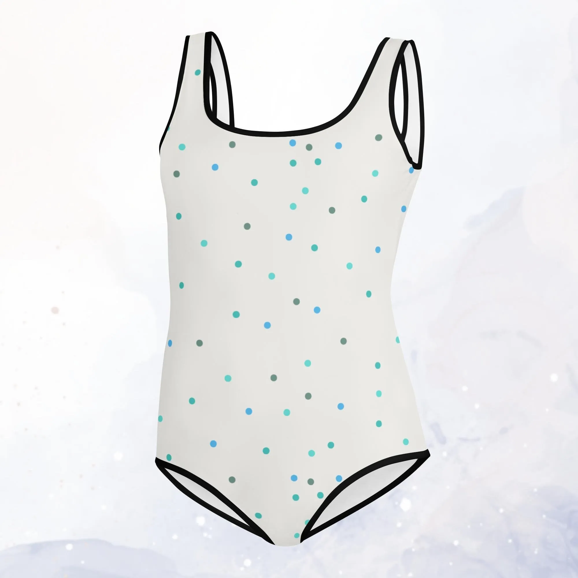 Cream and Blue Polka Dot Youth One Piece Swimsuit