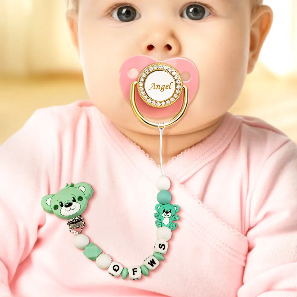 Custom Dummy Chain with Name Personalised Teddy Bear Pacifier Clip for Boys Girls