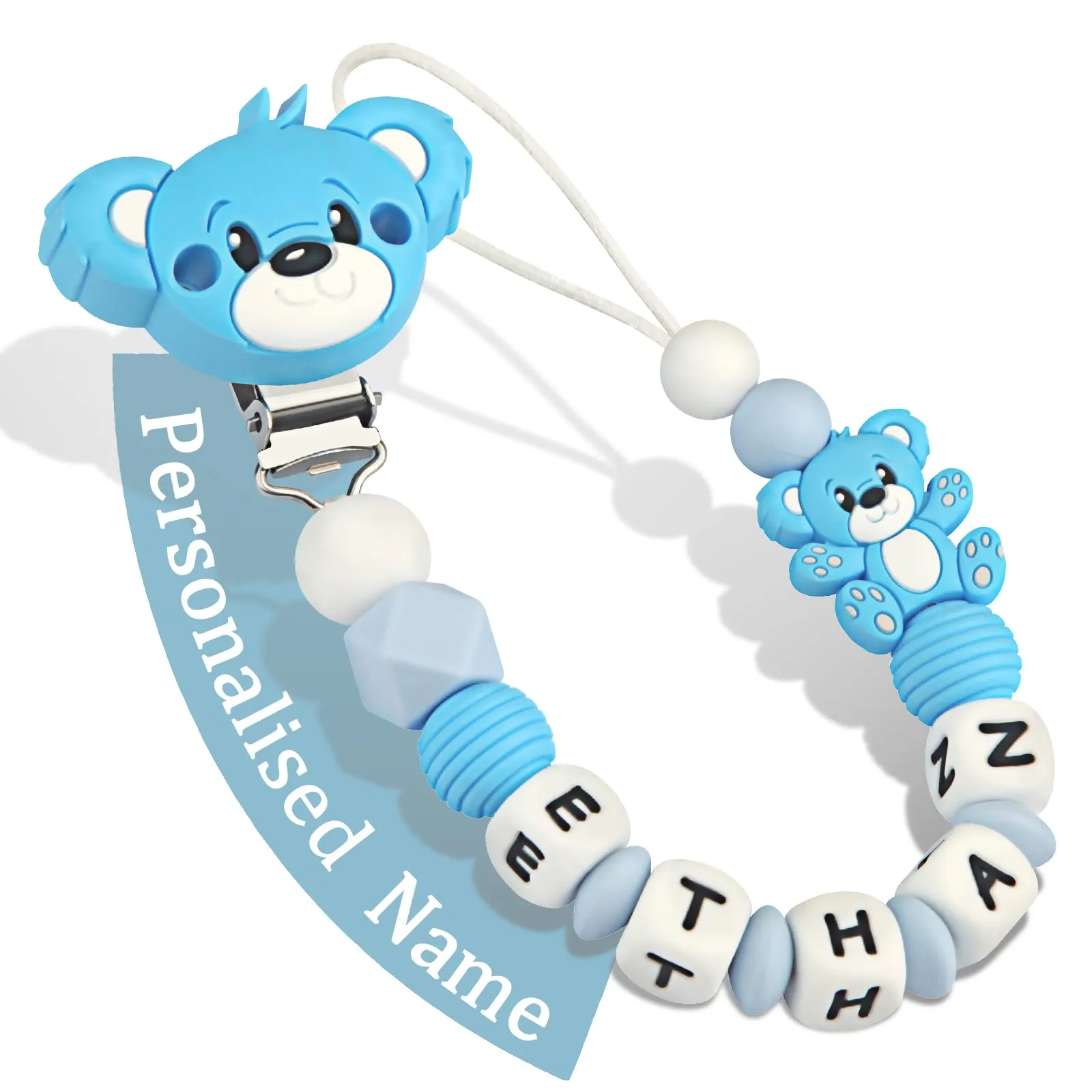 Custom Dummy Chain with Name Personalised Teddy Bear Pacifier Clip for Boys Girls