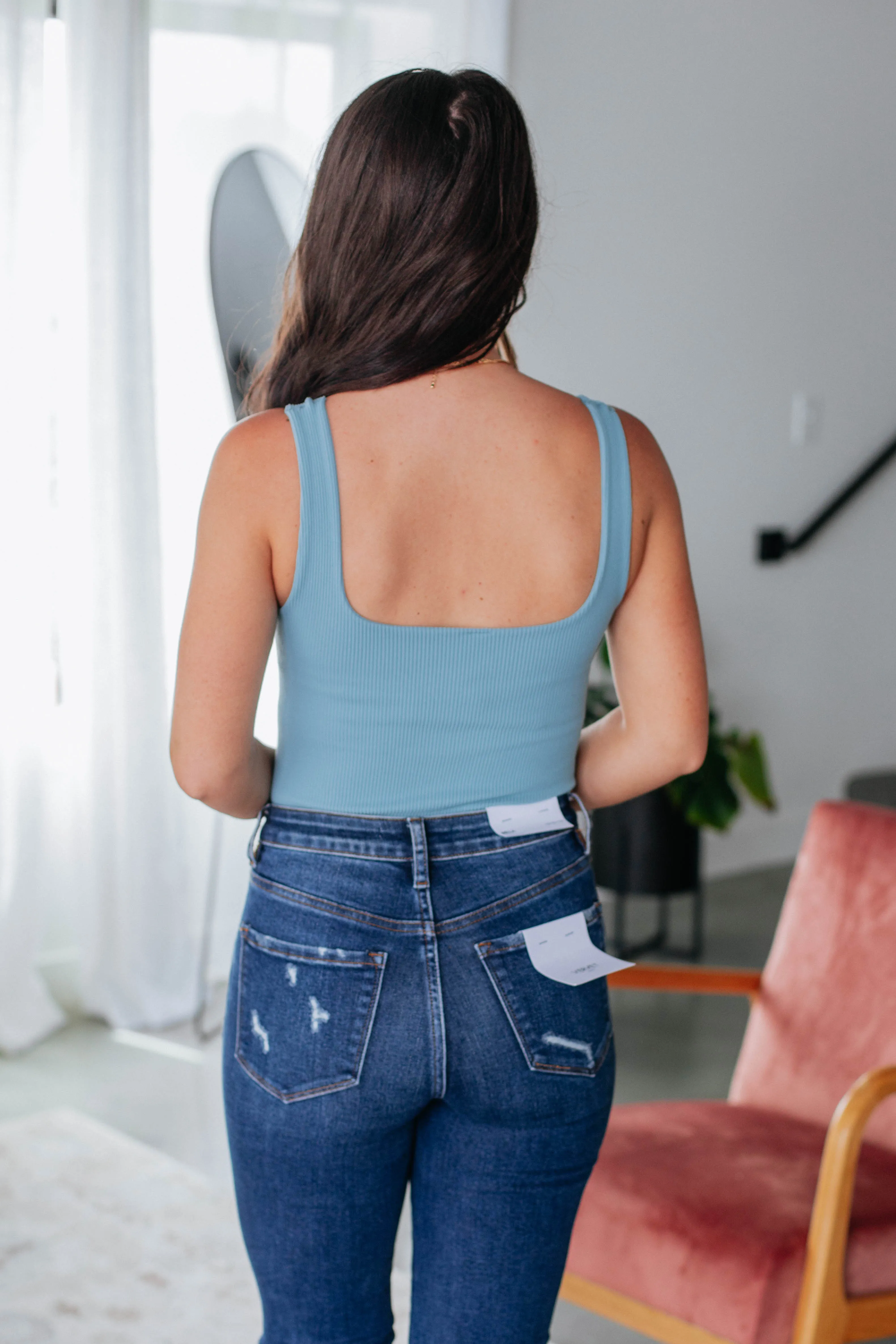 Dahlia Ribbed Bodysuit - Dusty Blue