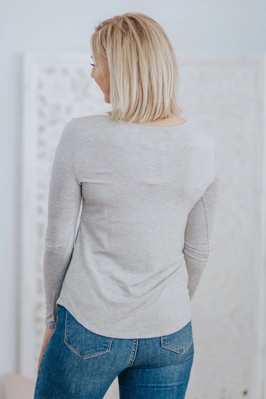 *DEAL* Successful Noise Criss Cross V Neck Long Sleeve Top in Light Grey