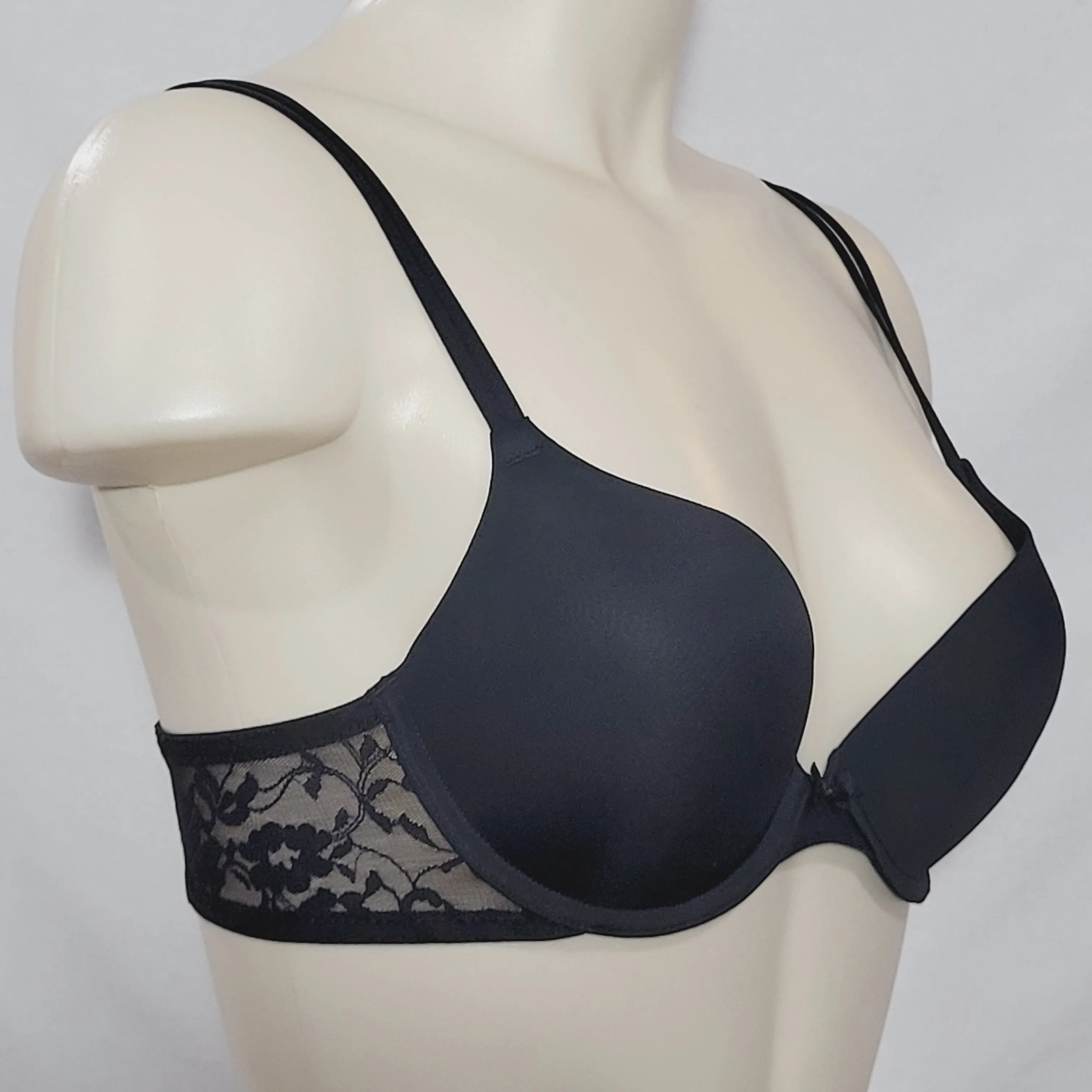 DKNY 458000 Signature Lace Perfect Lift Demi Underwire Bra 30DD Black NWT