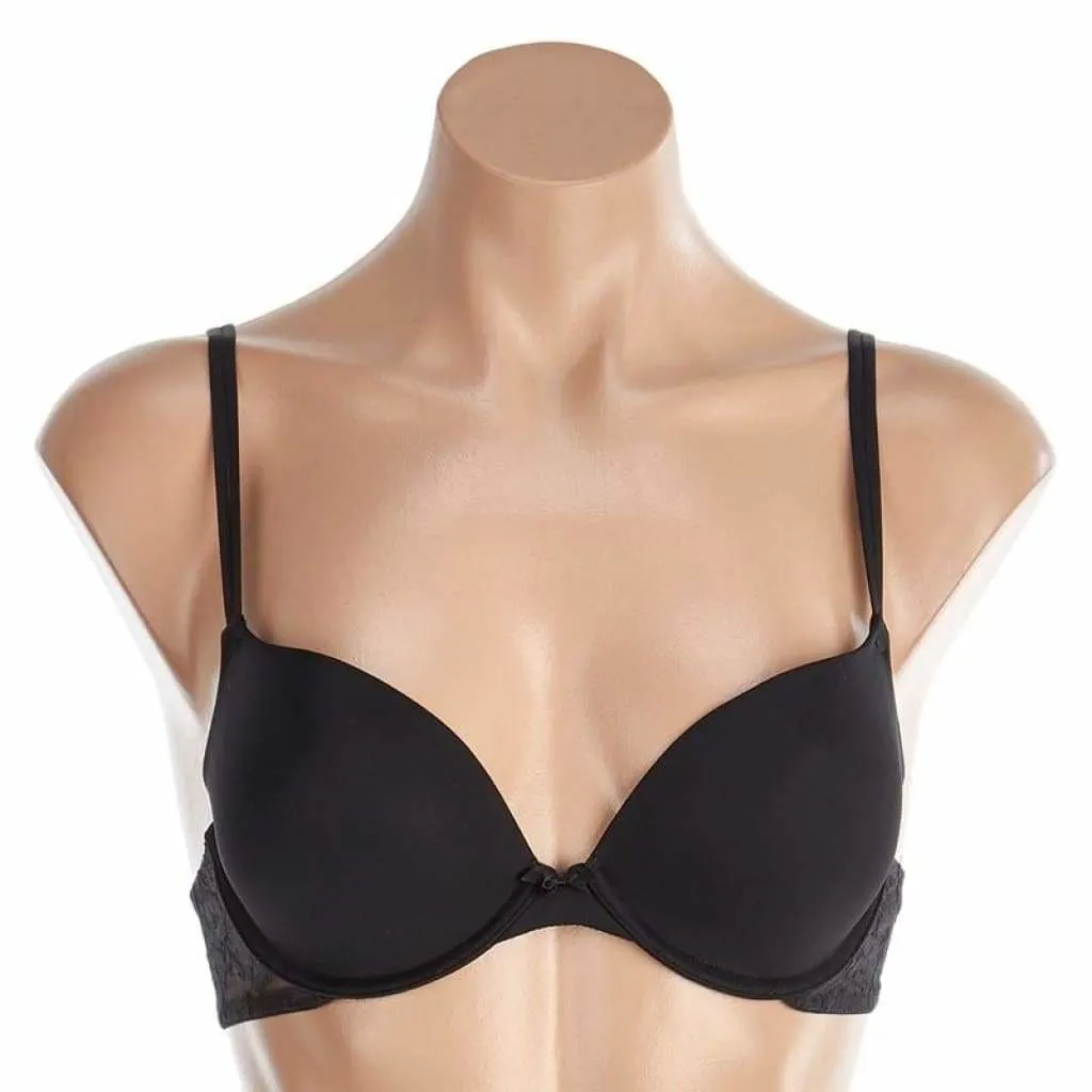 DKNY 458000 Signature Lace Perfect Lift Demi Underwire Bra 30DD Black NWT