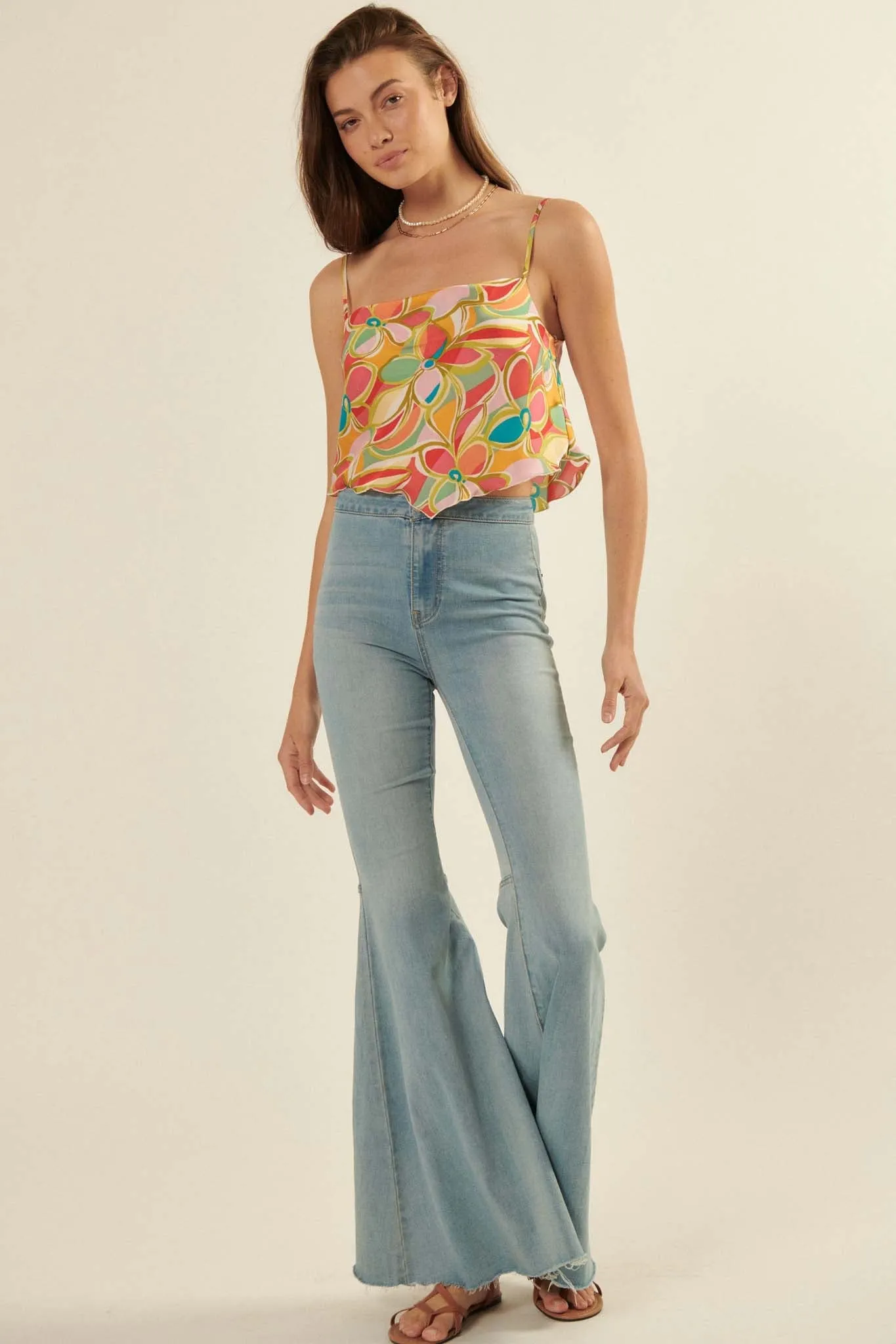 Dream On Floral Satin Handkerchief Cami Top