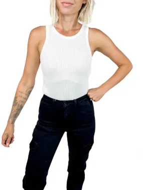 Essential Premium Ribbed Seamless Bodysuit- WHITE