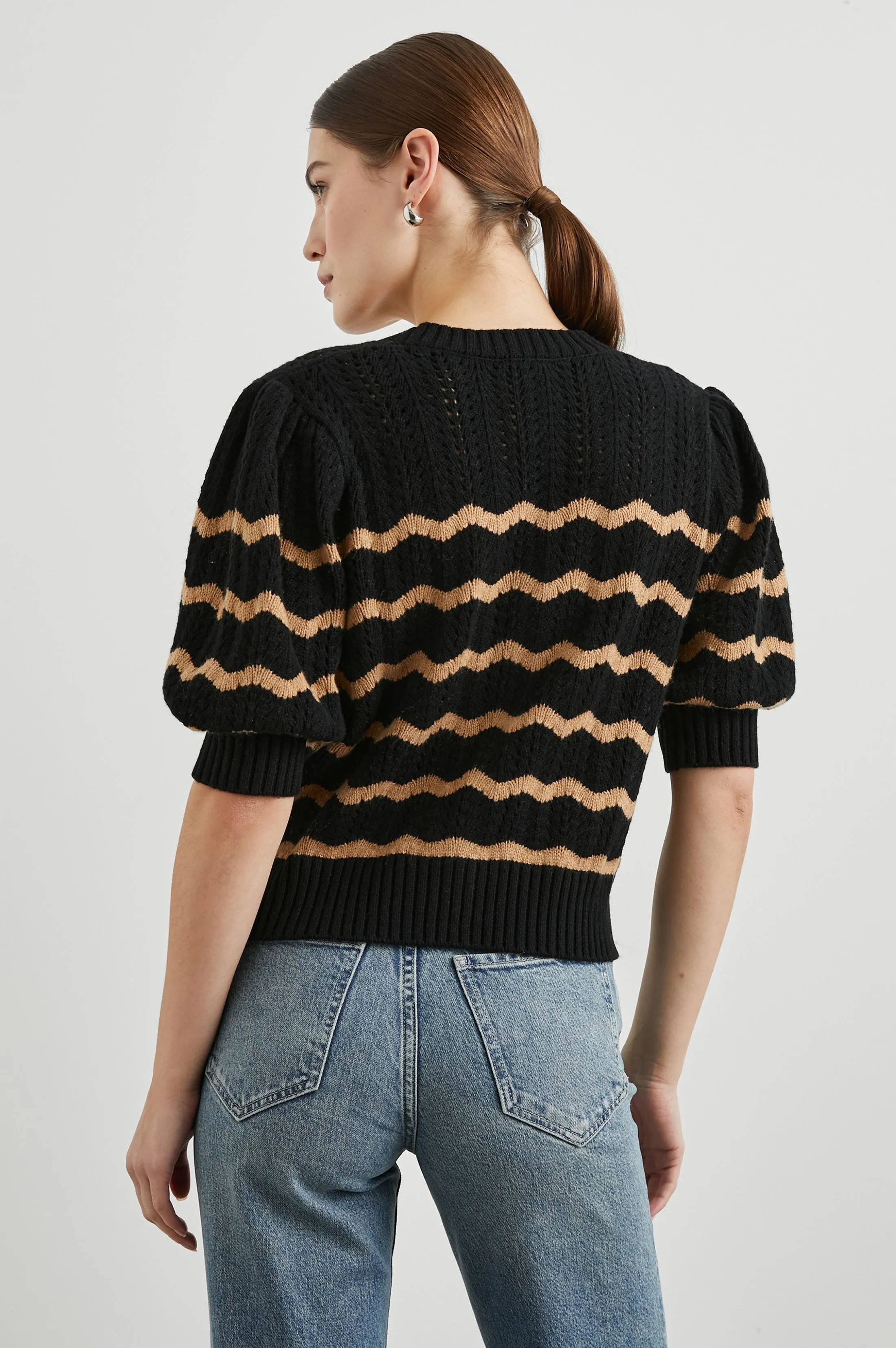 ISLA CARDIGAN - BLACK CAMEL STRIPE