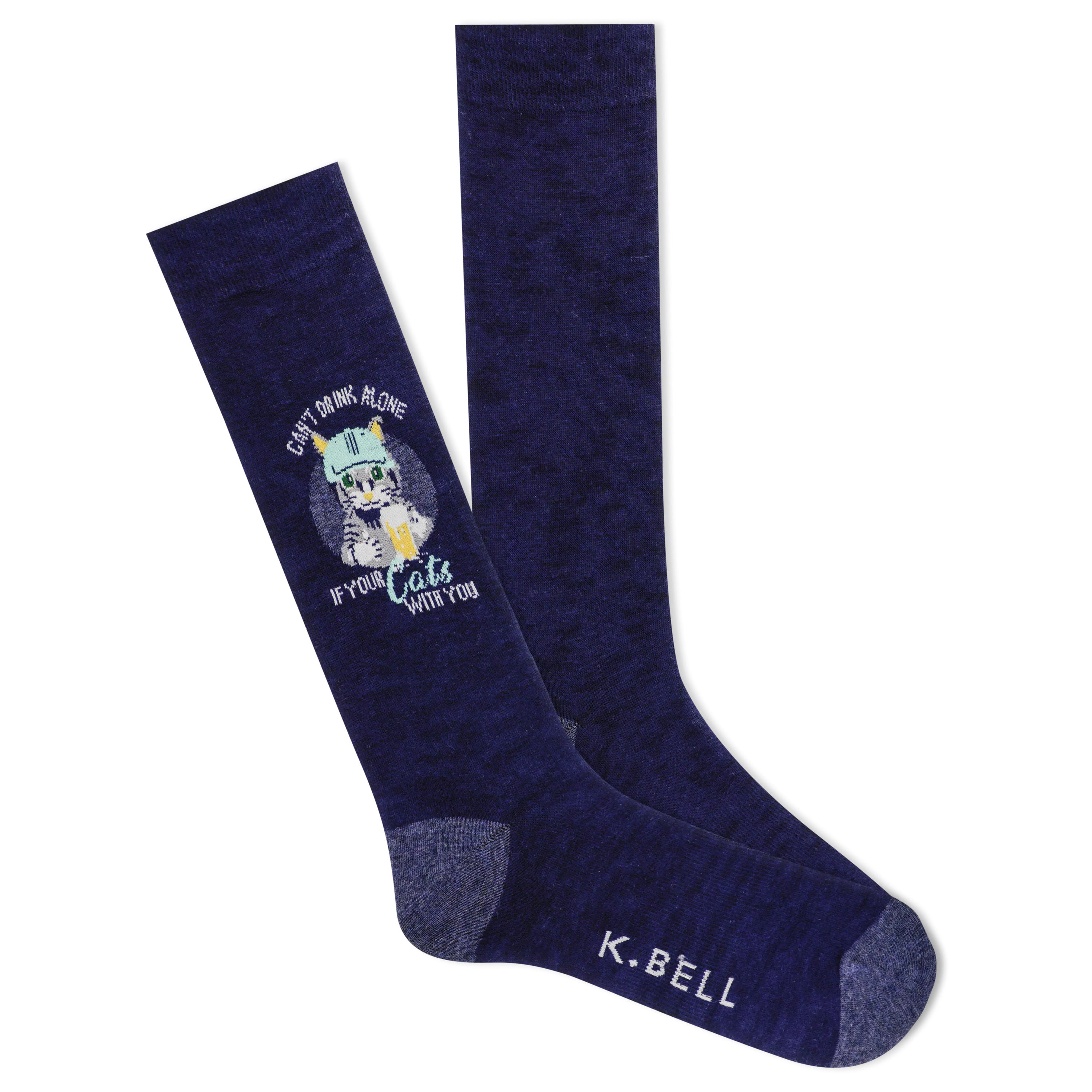 K.Bell Men's Drinking Partner Cat Crew Sock
