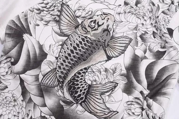 Koi Fish embroidery T-Shirt (White)