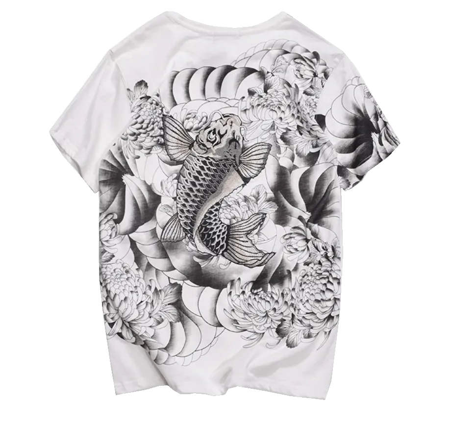 Koi Fish embroidery T-Shirt (White)