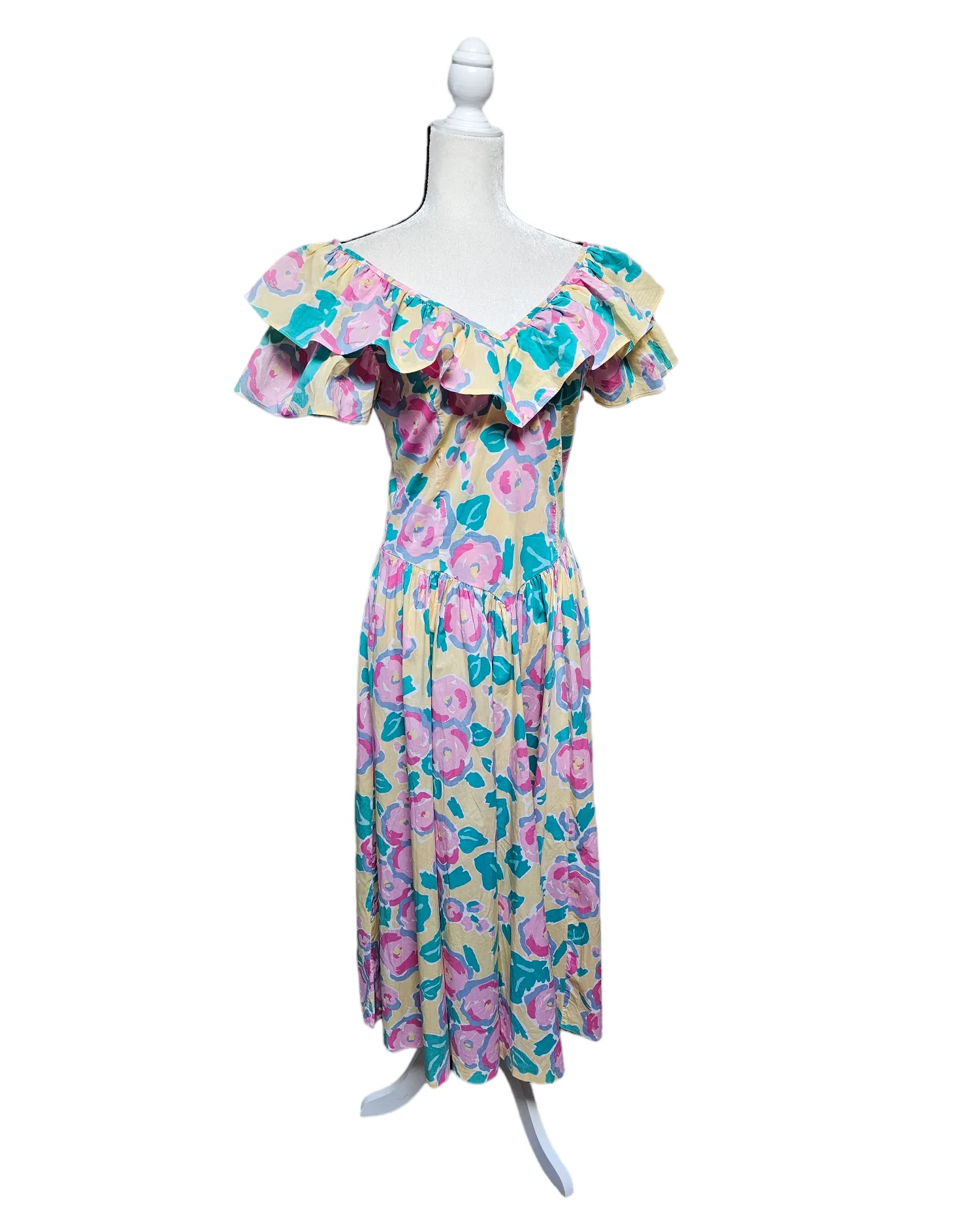 Laura Ashley Signature Print Vintage Early 1980's Batsheva Dress Small